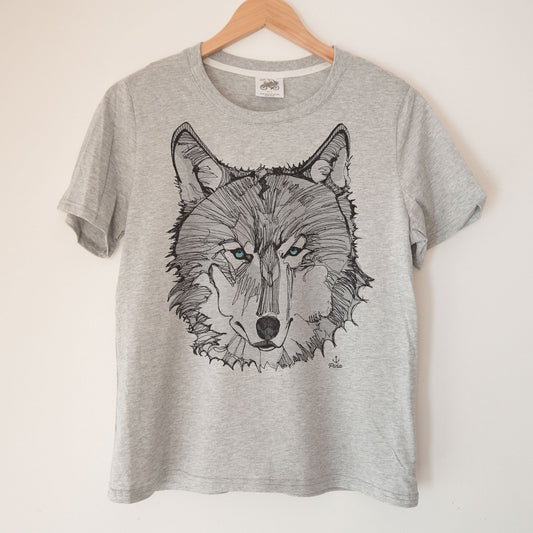 Wolf Face in Grey Kennedy Lake Ladies Organic Cotton Tee