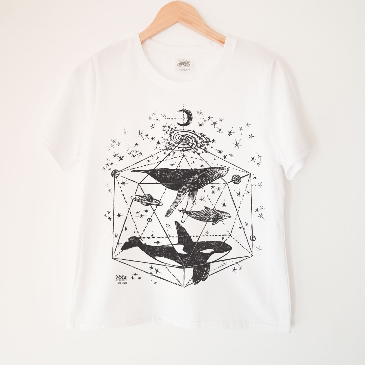 Galactic Whales in Black Kennedy Lake Ladies Organic Cotton Tee