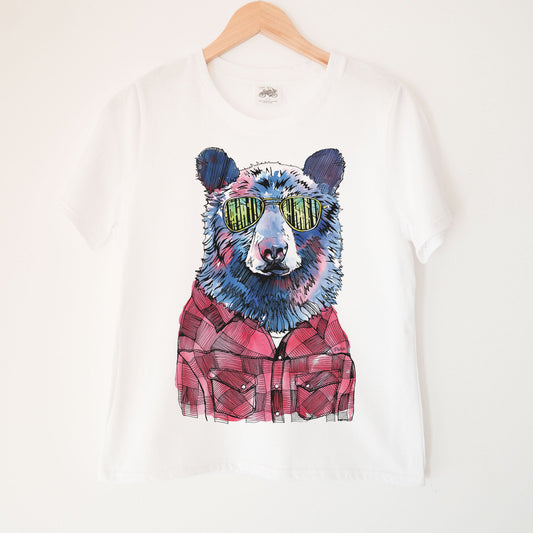 Hipster Bear in Colour Kennedy Lake Ladies Organic Cotton Tee