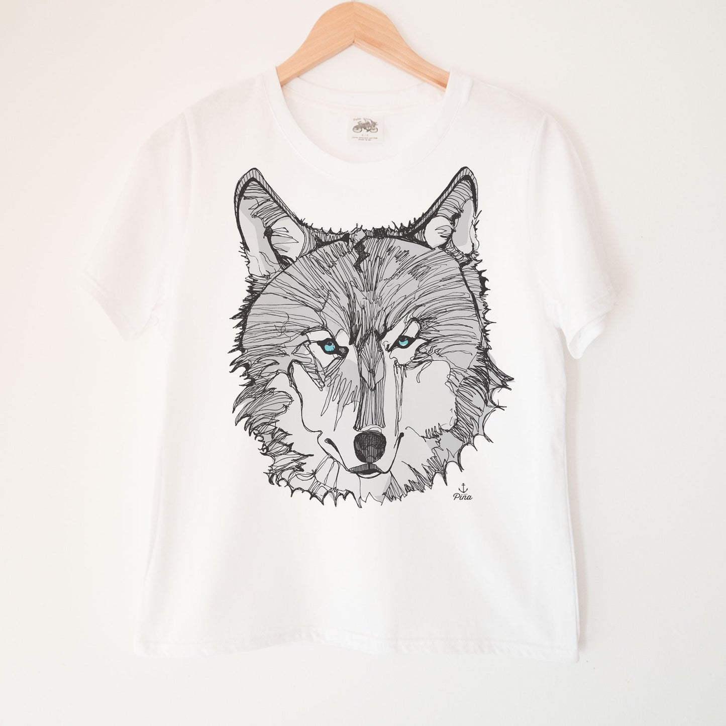 Wolf Face in Grey Kennedy Lake Ladies Organic Cotton Tee