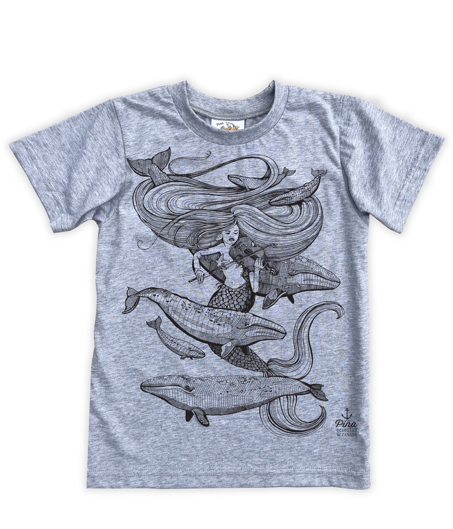 Mermaid Fiddling in Black Organic Cotton Kids Tee