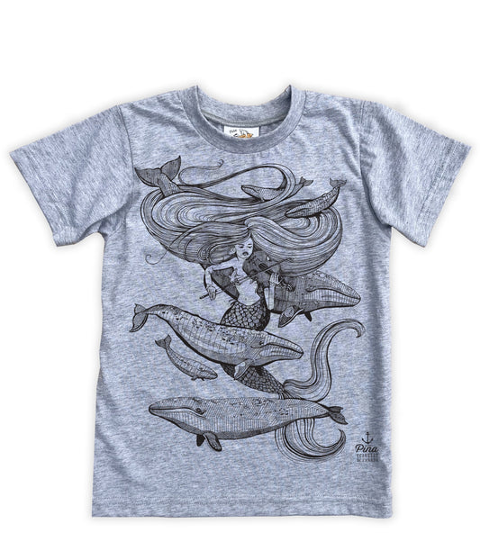 Mermaid Fiddling in Black Organic Cotton Kids Tee