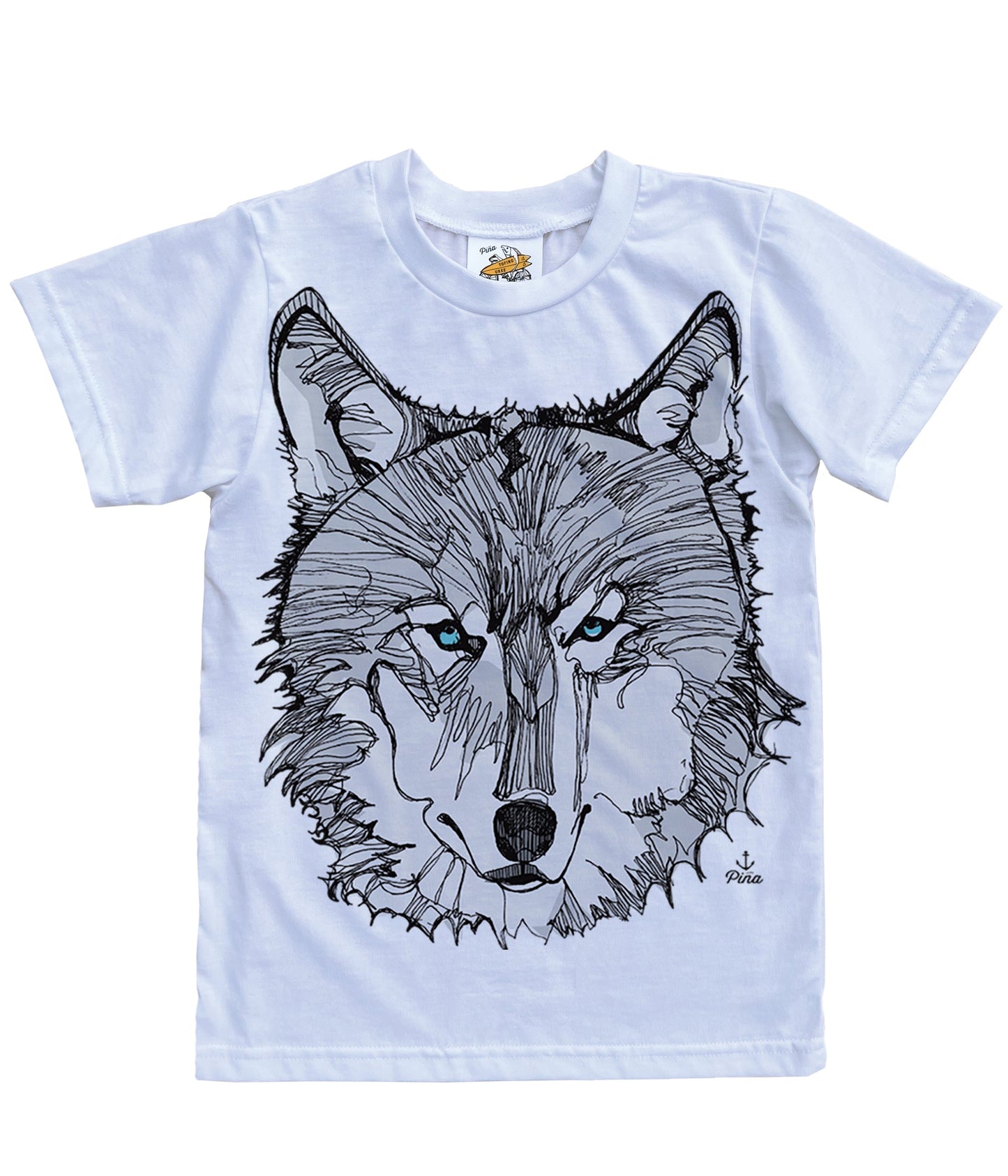 Wolf Face in Grey Organic Cotton Kids Tee